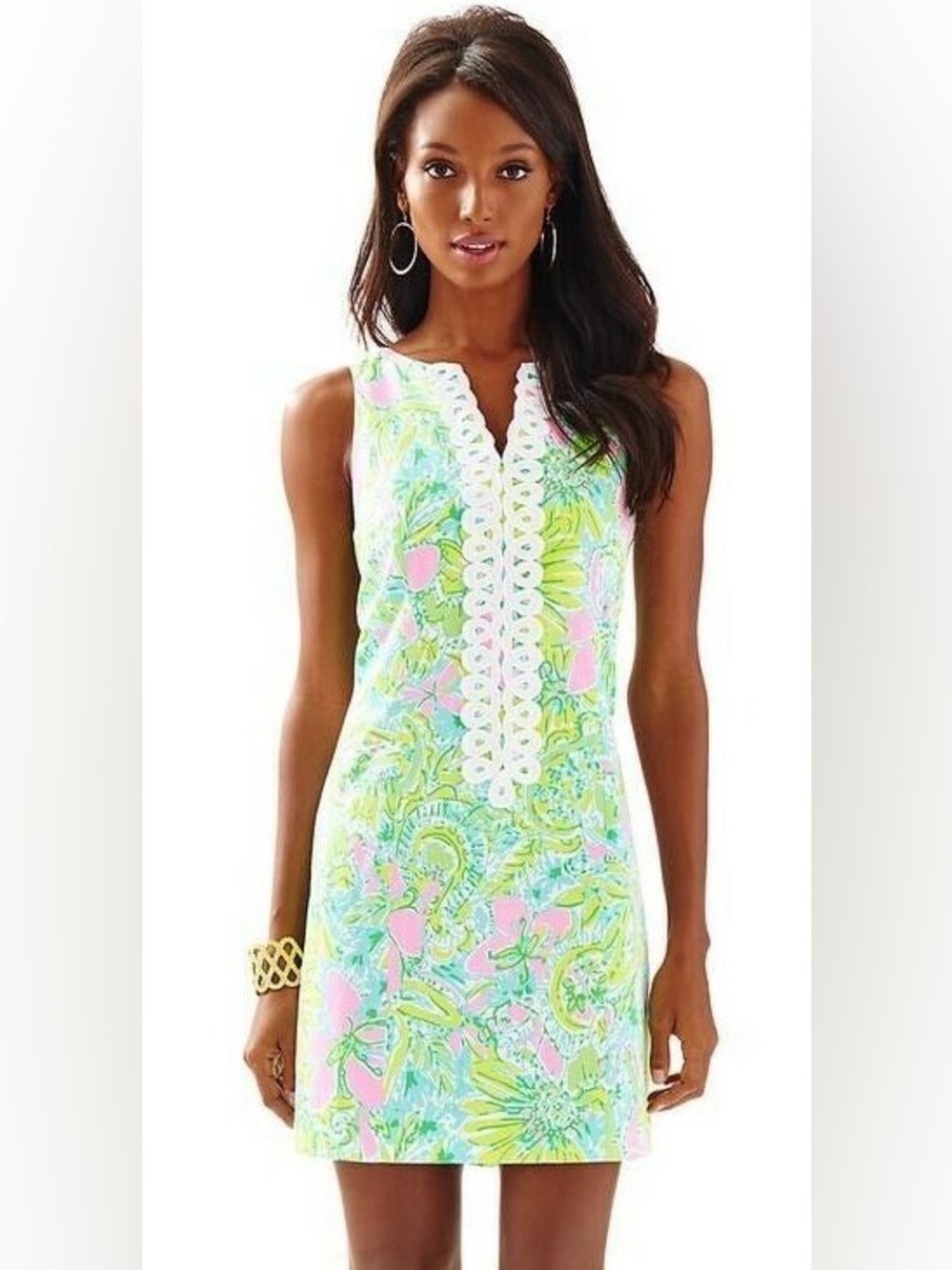 Lilly Pulitzer Cathy Coconut Jungle Lace Front Dobby Shift Dress